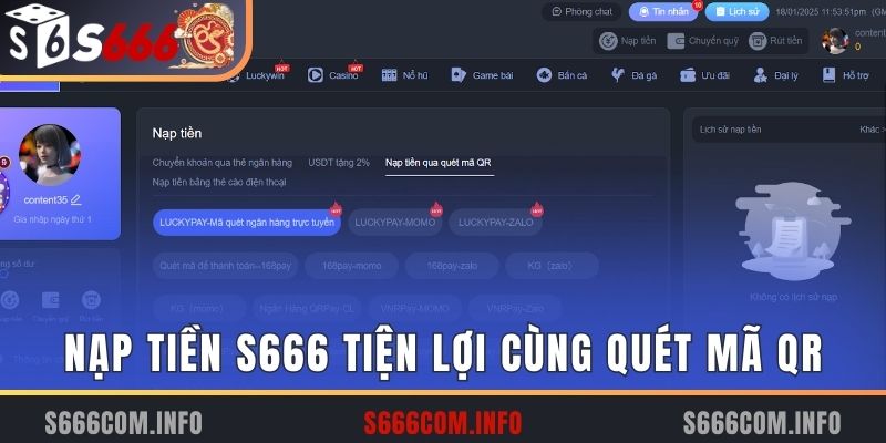 Nạp tiền S666 tiện lợi cùng quét mã QR