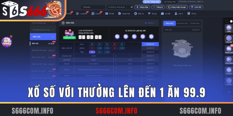 xổ số với thưởng lên đến 1 ăn 99.9 của s666